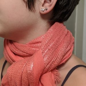 Long coral and shot silver scarf 3/$20